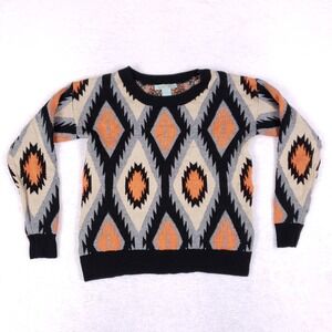 Flying Tomato Aztec Sweater S Black Beige Orange Knit Pullover Boho Western‎